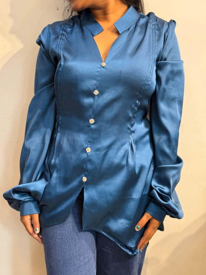 Teal Blue Silk Shirt