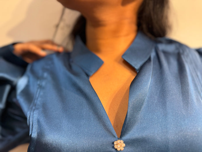 Teal Blue Silk Shirt