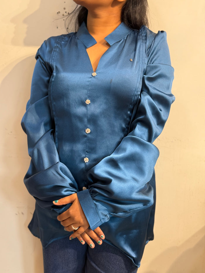 Teal Blue Silk Shirt