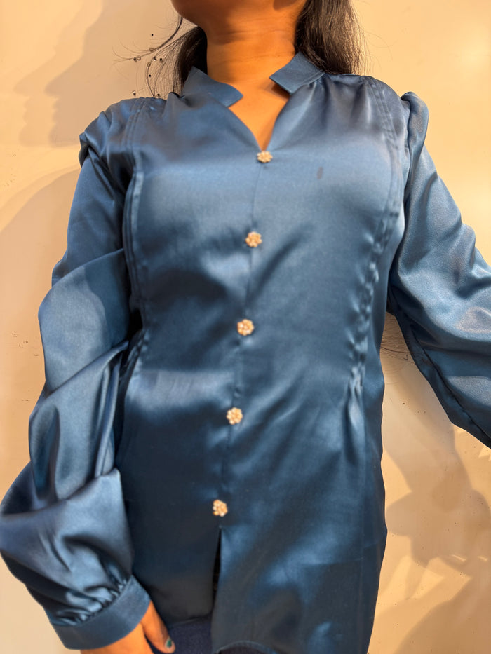 Teal Blue Silk Shirt