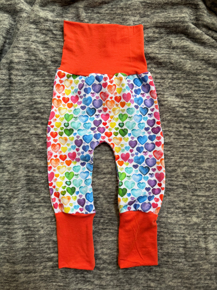 Rainbow Hearts Miniloones 3-12m grow with me pants