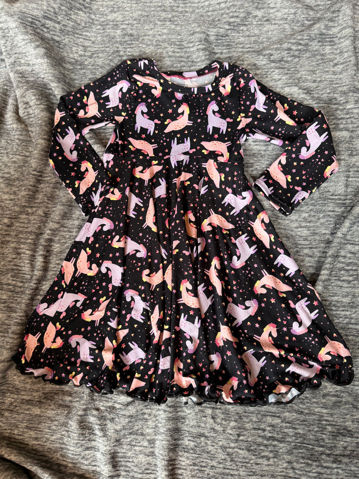 4t Long Sleeve Unicorn Twirl Dress