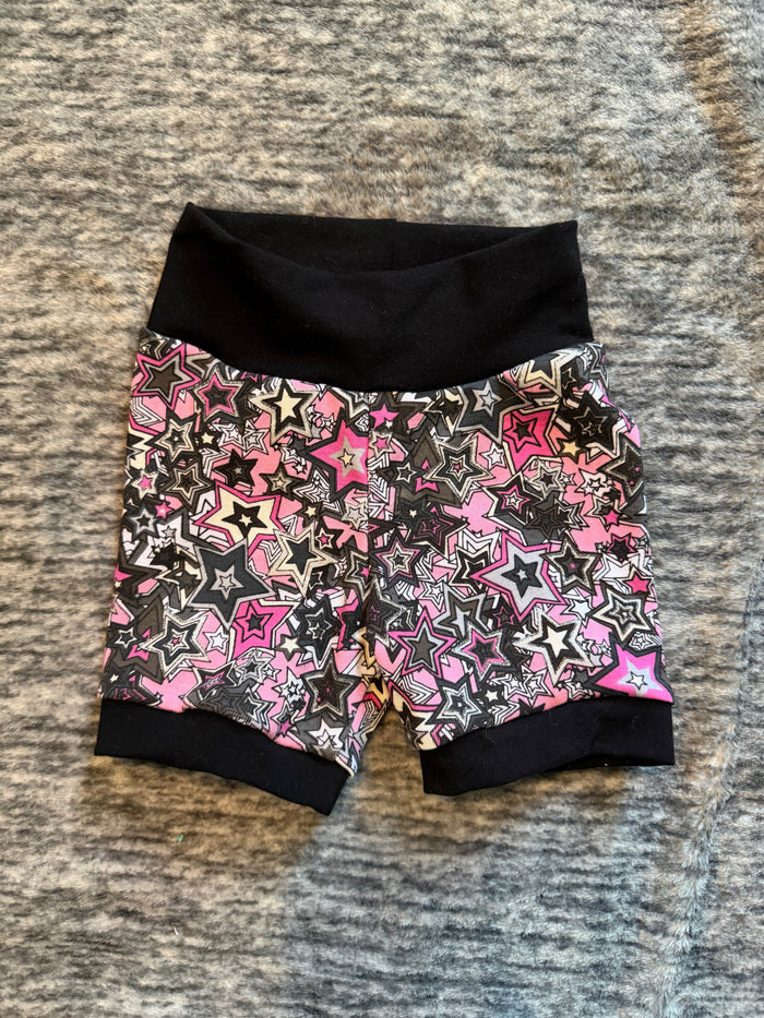 Pink & Black Stars 3-12m Shorts grow with me