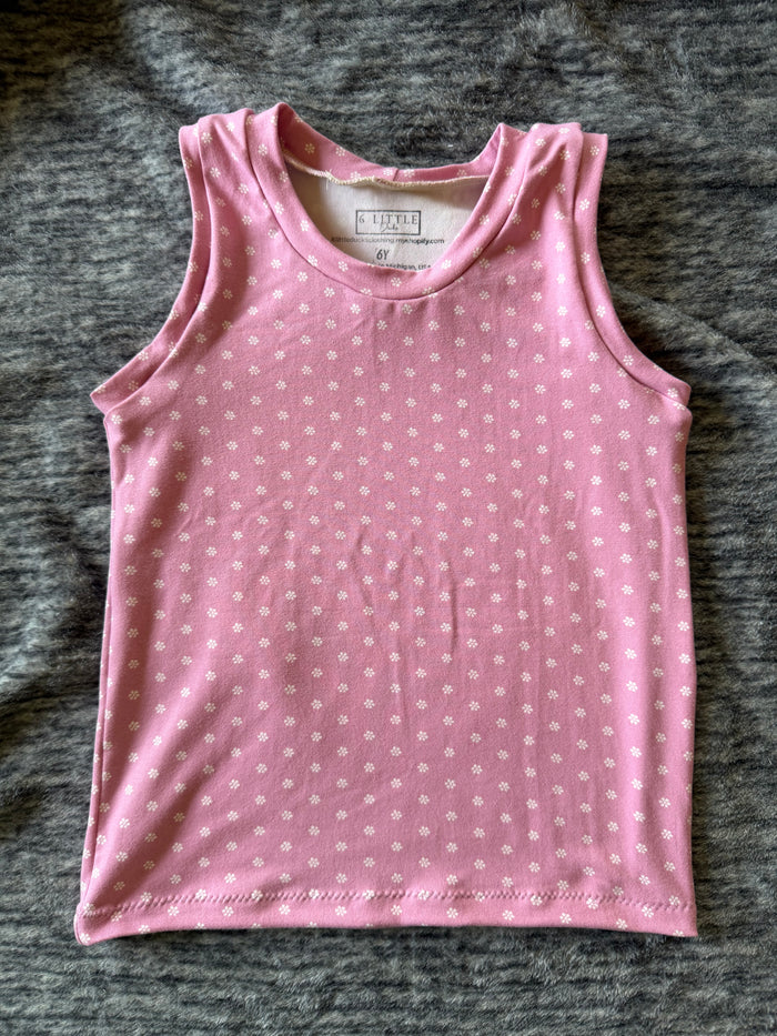 Discount Tiny White Flowers on Pink 6y Tanktop