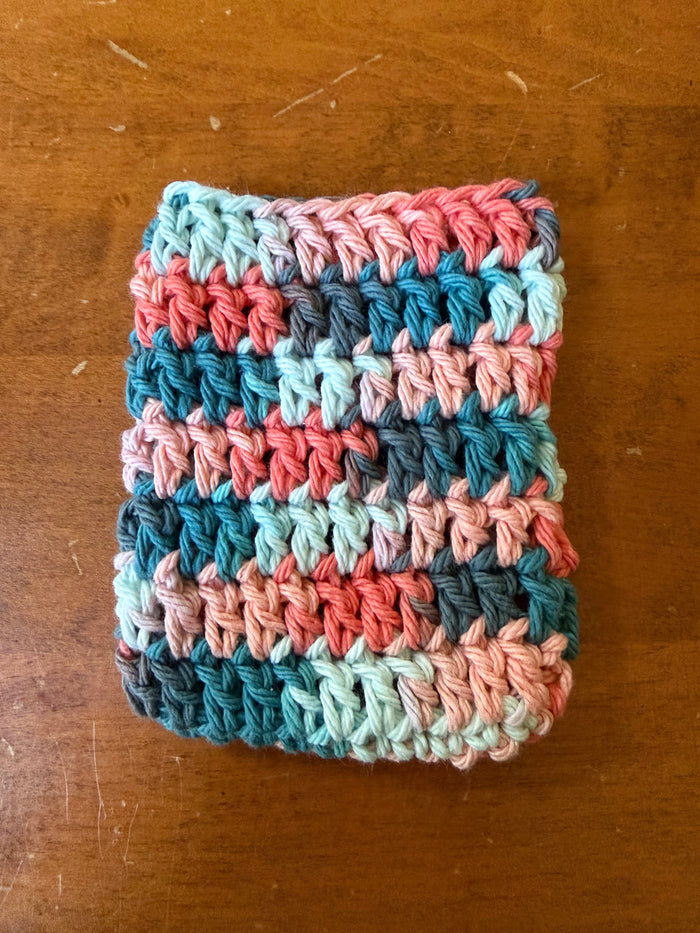 Peach & Green Cotton Crochet Soap Saver
