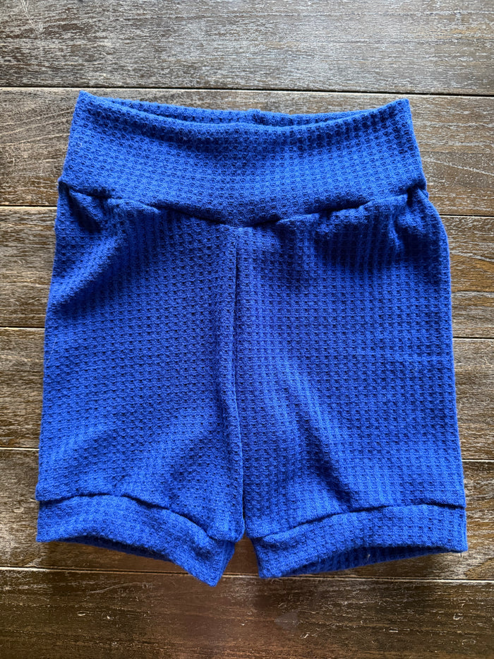 Solid Royal Blue waffle  3-6yr Shortie shorts (longer length)