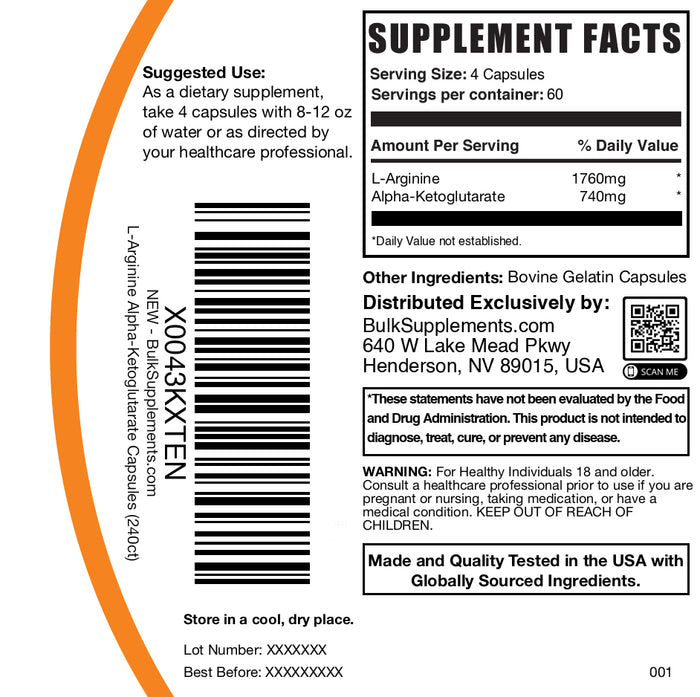 AAKG (L-Arginine Alpha-Ketoglutarate) Capsules