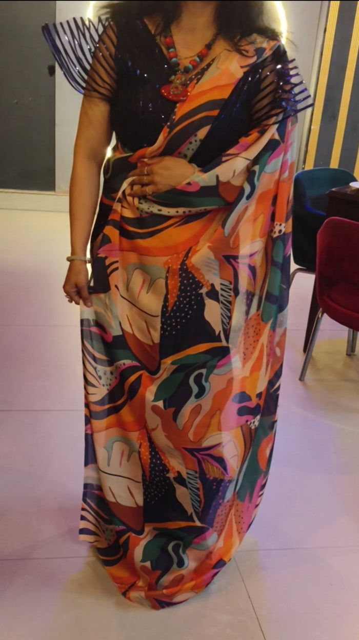 Abstract Print Saree