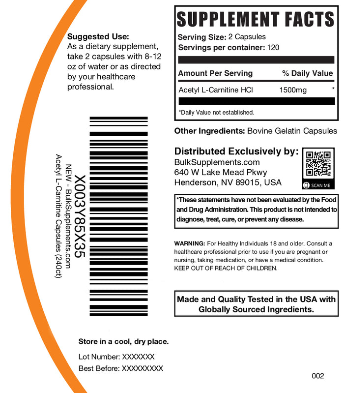 ALCAR HCl 240 capsules label