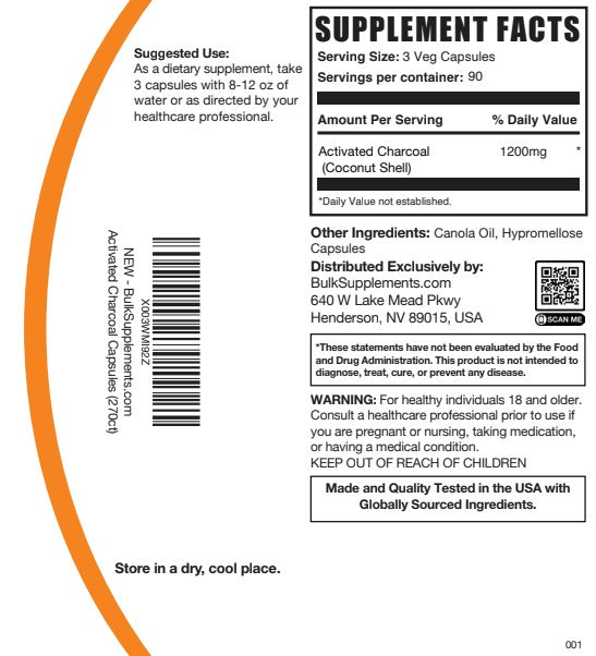 Activated Charcoal Capsules 270ct Plain Label