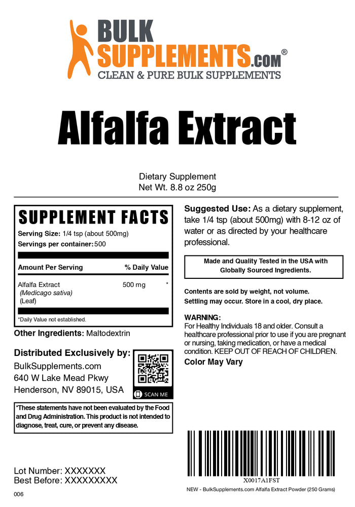 Alfalfa extract powder label 250g