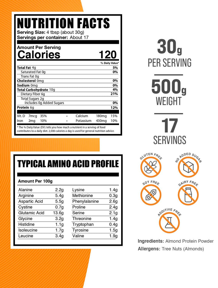 Almond protein powder label 500g
