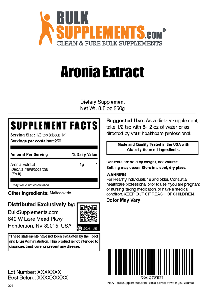 Aronia berry extract powder label 250g