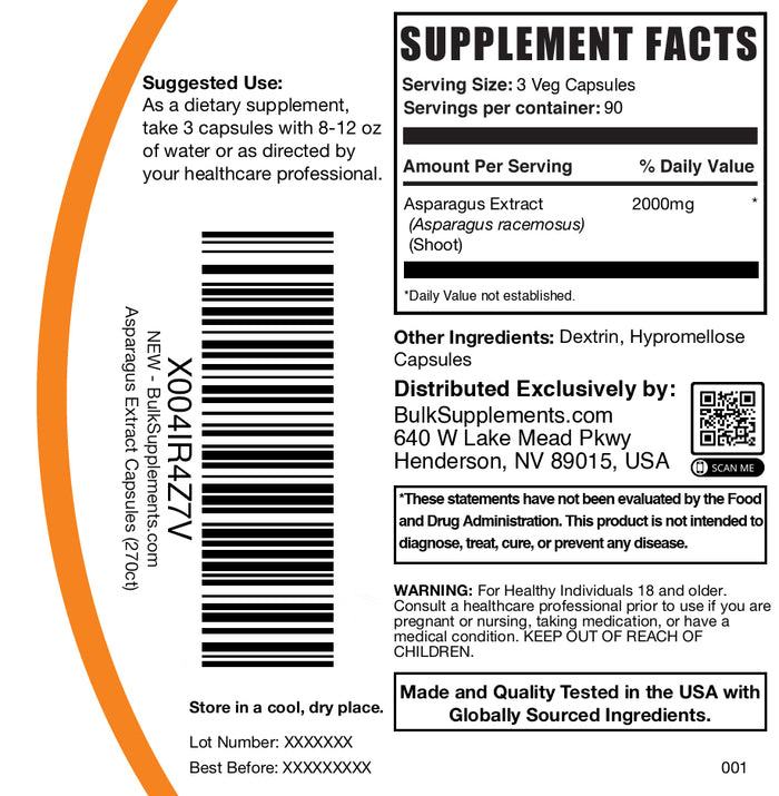 Asparagus extract 270 capsules label