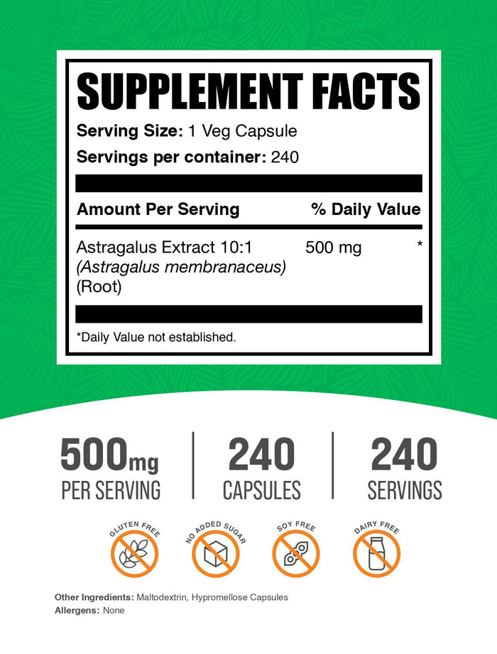 Astragalus extract 240 capsules label