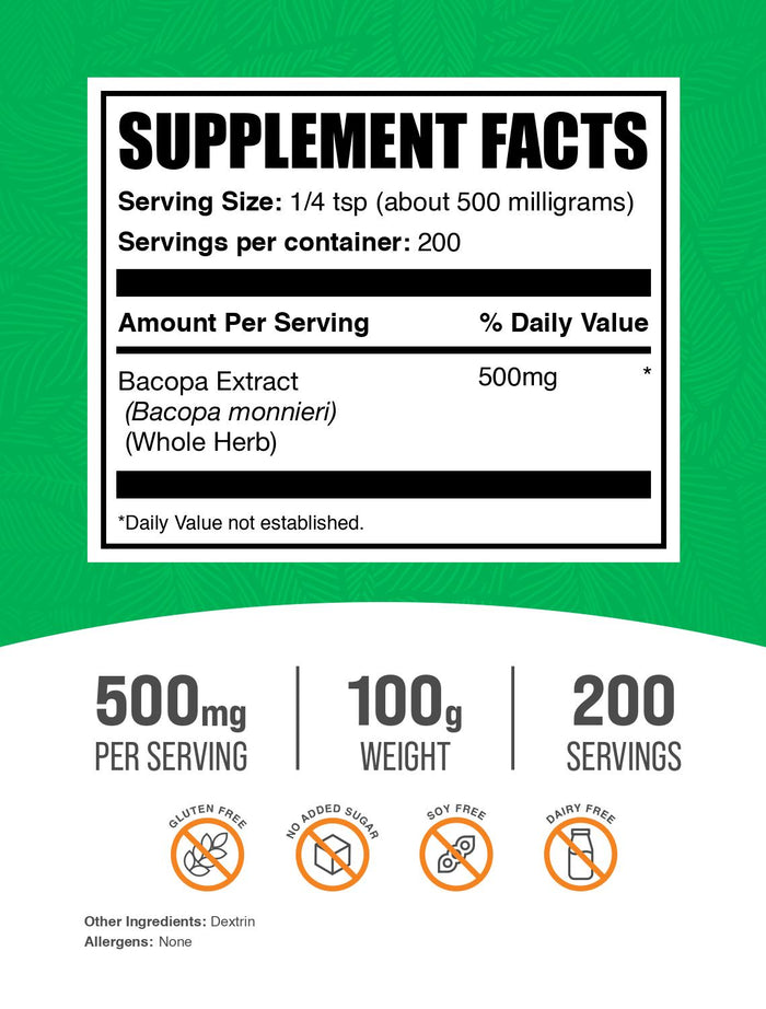 Bacopa Extract Powder 100g Label