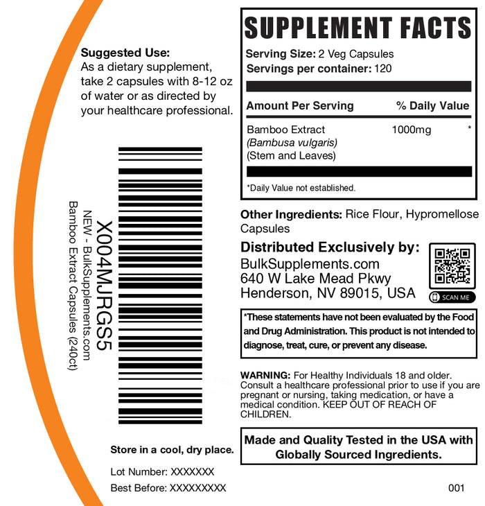Bamboo extract 240 capsules label