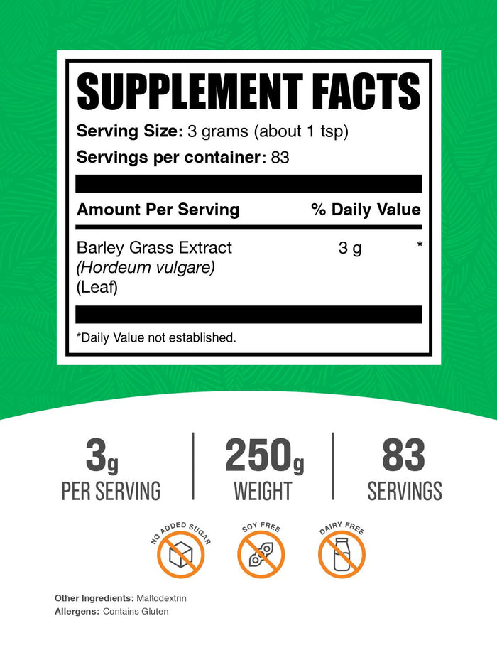 Barley grass extract powder label 250g