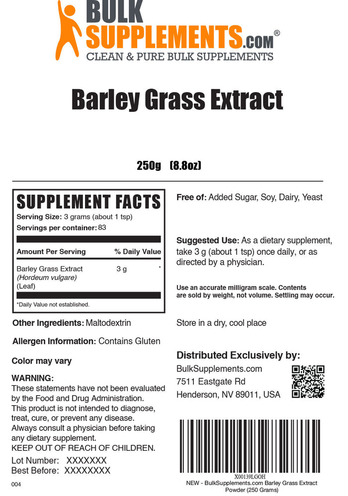 Barley grass extract powder label 250g