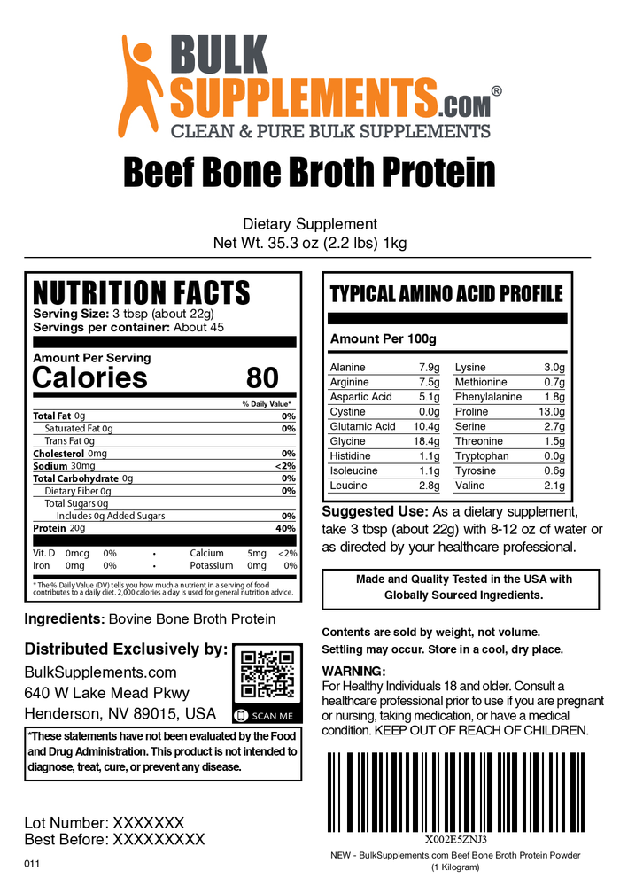 Beef Bone Broth Protein Powder 1kg Plain Label
