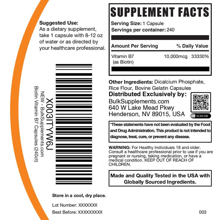 Biotin 10000mcg 240 capsules label