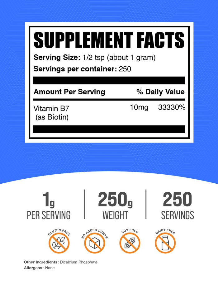 Biotin 1% Vitamin B7 Powder 250g Label