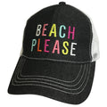 BJ-12 Beach Please Trucker Pony Caps Blk Denim Mesh