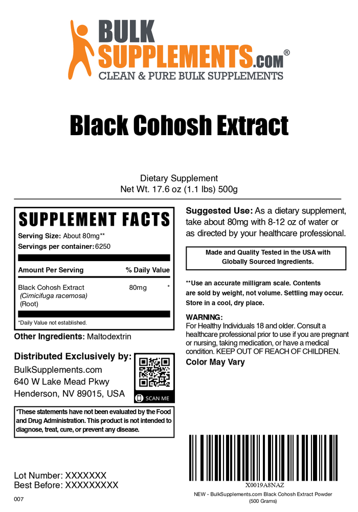 Black cohosh extract powder label 500g