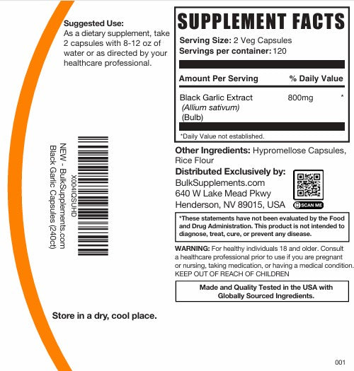 Black Garlic Extract Capsules 240ct Plain Label