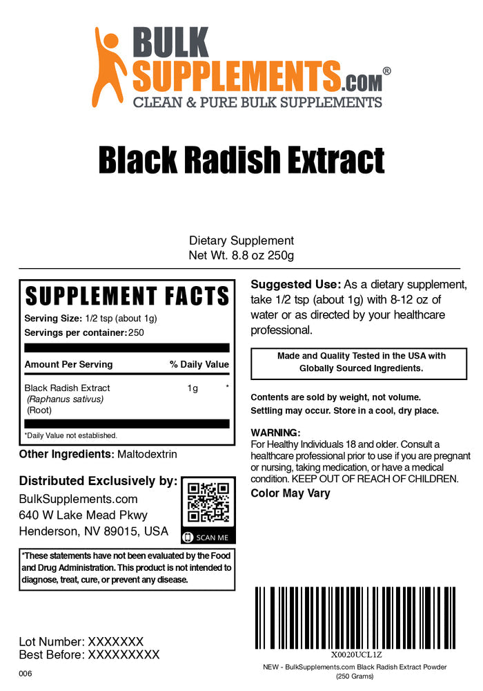 Black radish extract powder label 250g