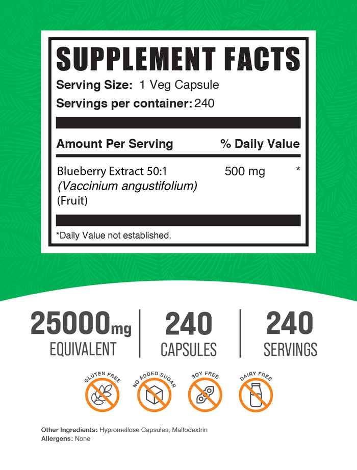 Blueberry extract capsules label 240 ct