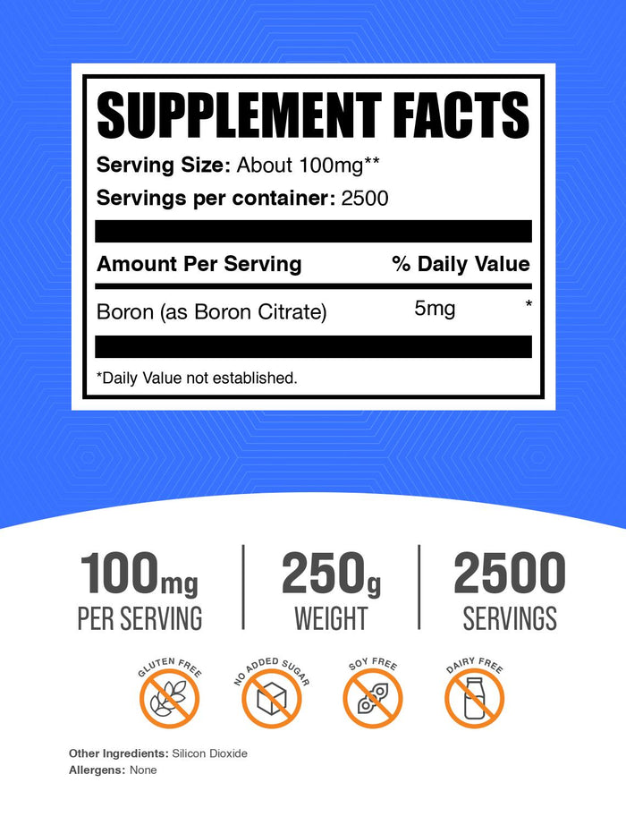 Boron citrate powder label 250g