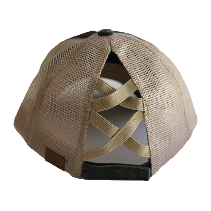 BT-780 C.C Criss Cross Pony Cap BLACK/BIEGE