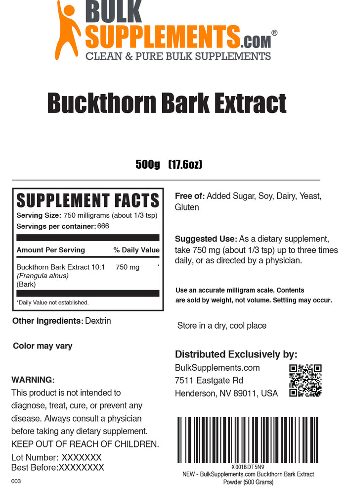 Buckthorn Bark Extract powder label 500g