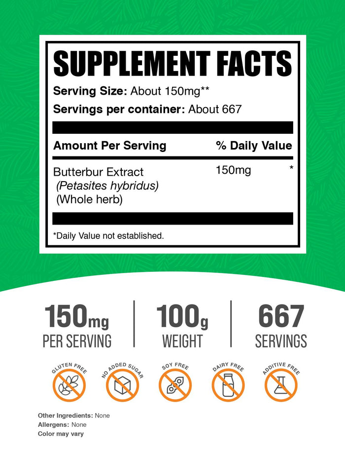 Butterbur Extract Powder 100g Label