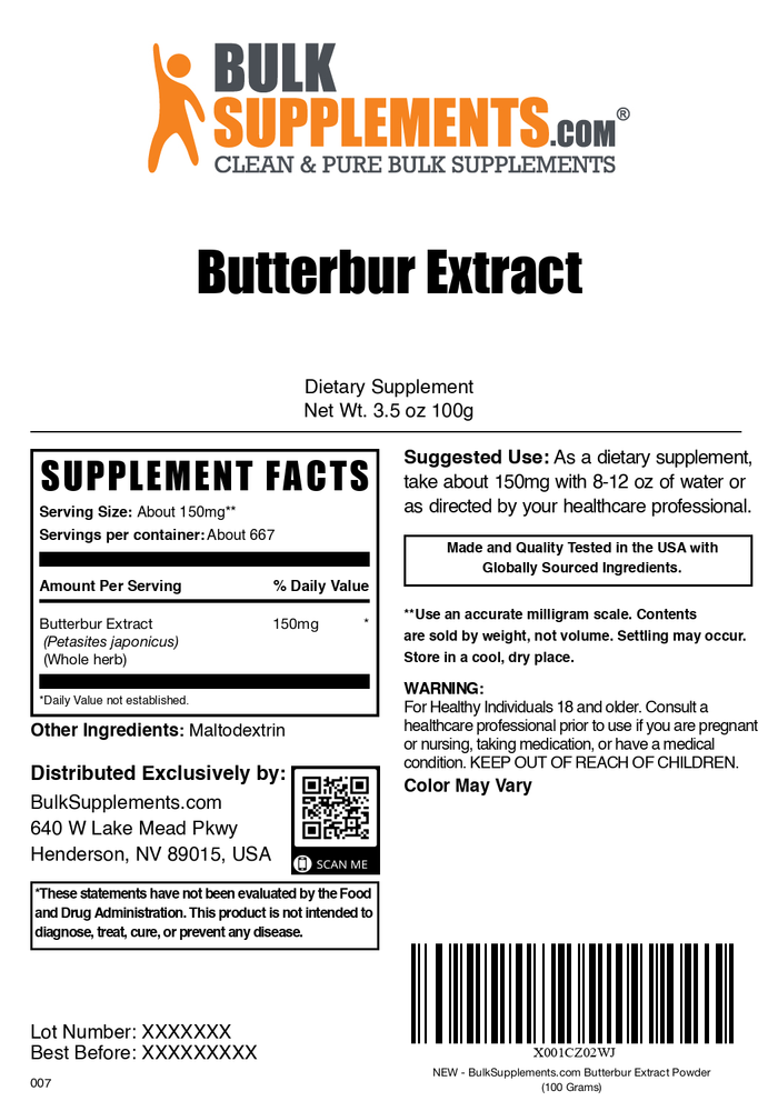 Butterbur extract powder label 100g