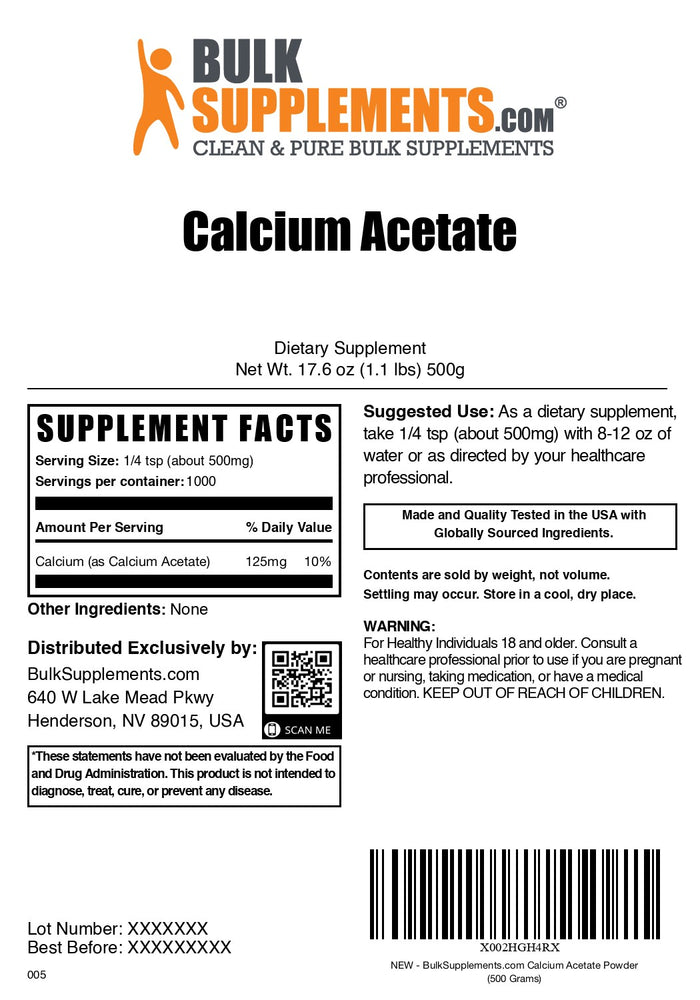 Calcium acetate powder label 500g