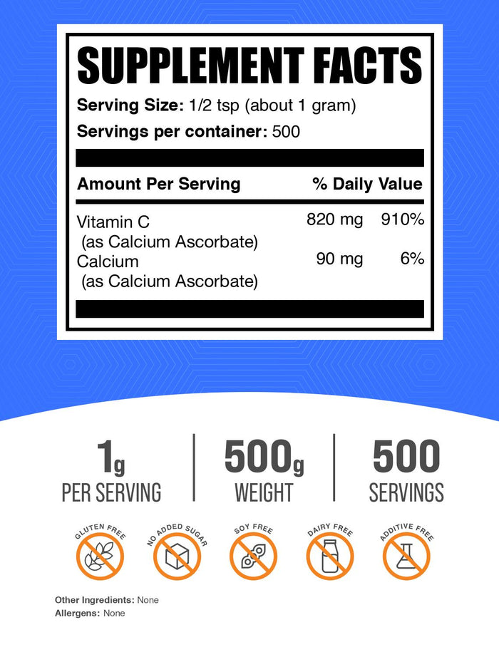 Calcium ascorbate powder label 500g