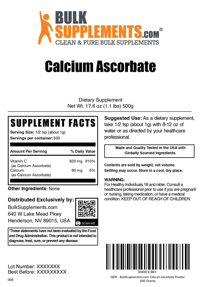 Calcium ascorbate powder label 500g