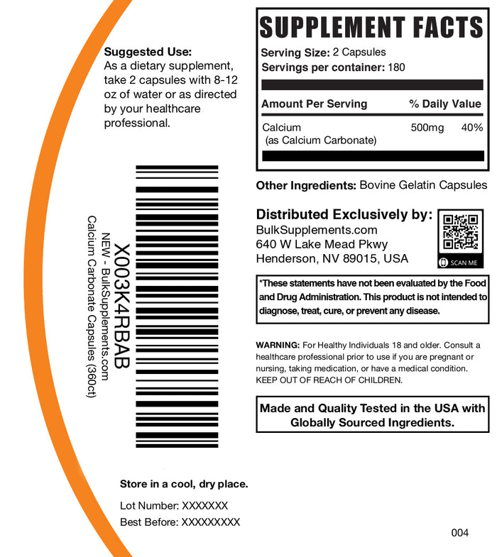 Calcium carbonate 360 capsules label