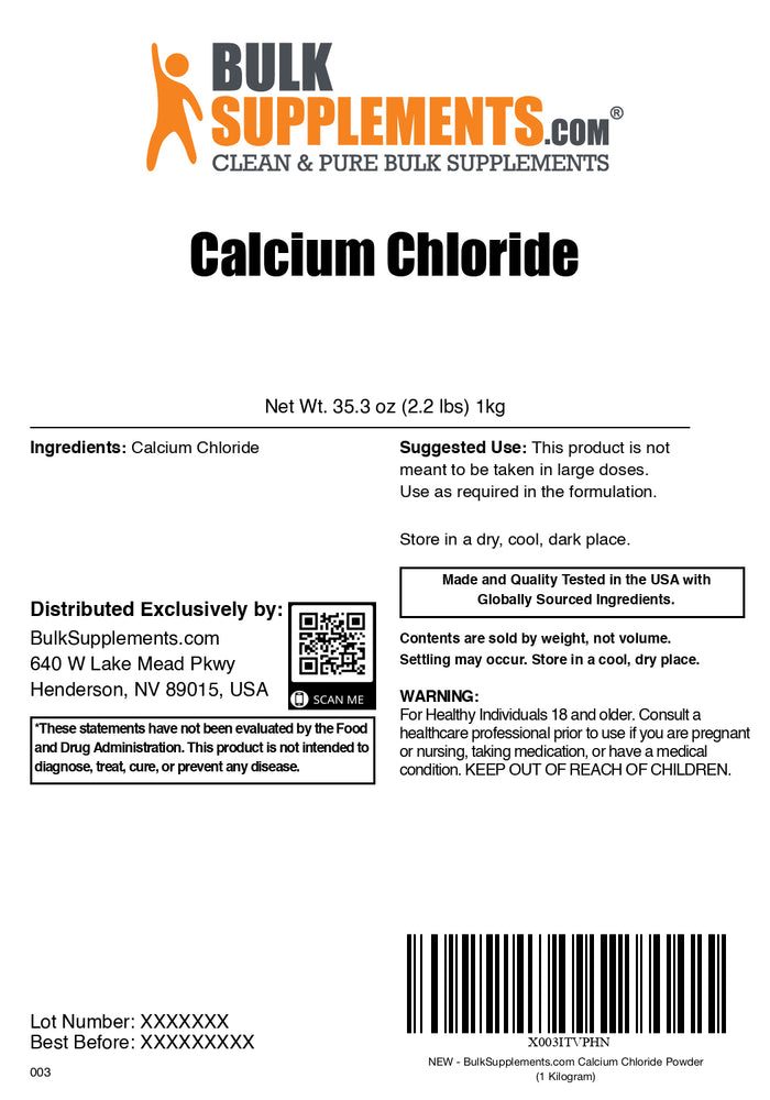 Calcium chloride powder label 1kg
