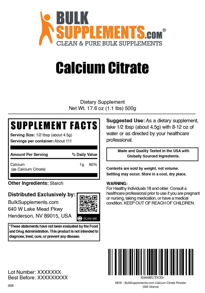 Calcium Citrate Powder 500g label