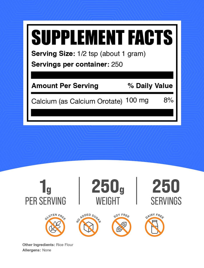 Calcium orotate powder label 250g