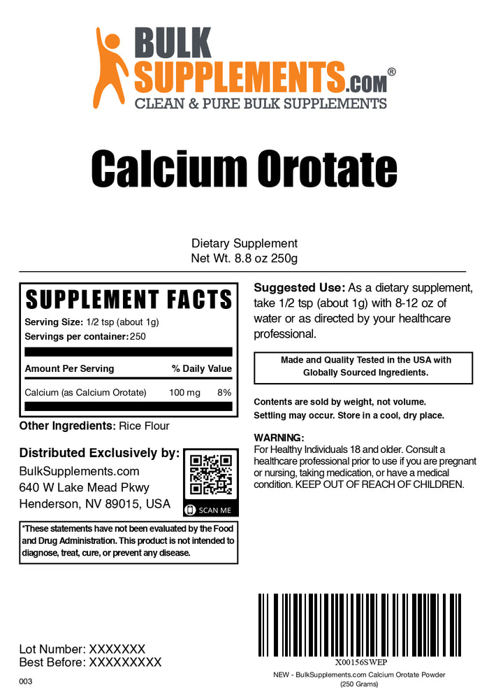 Calcium orotate powder label 250g