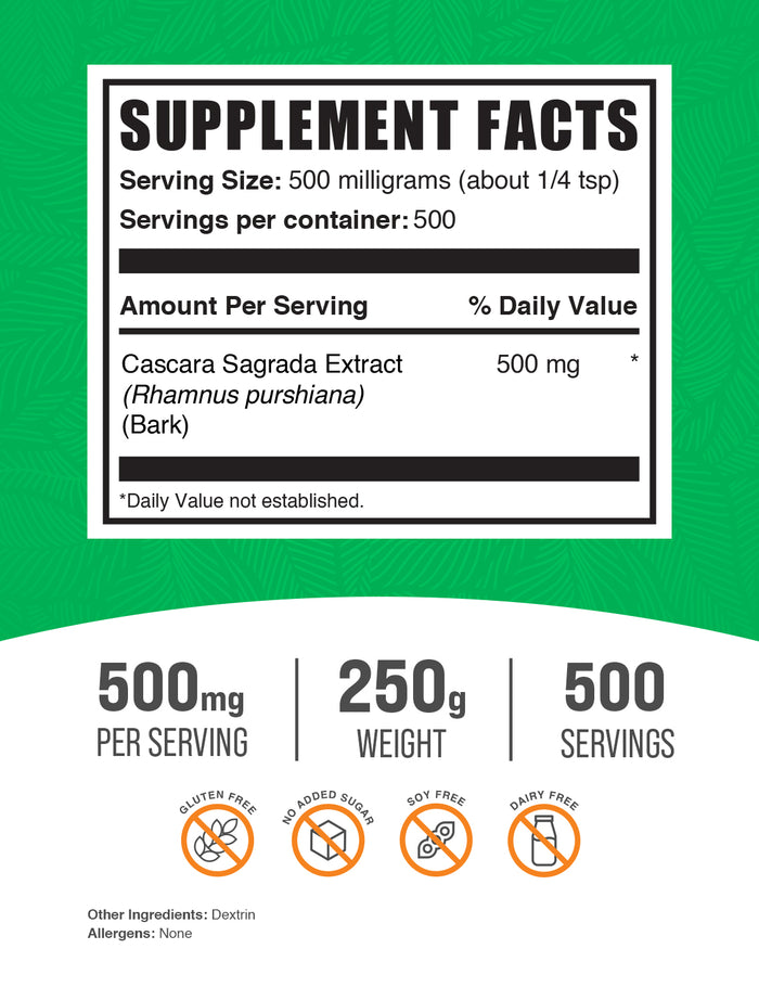 Cascara sagrada extract powder label 250g