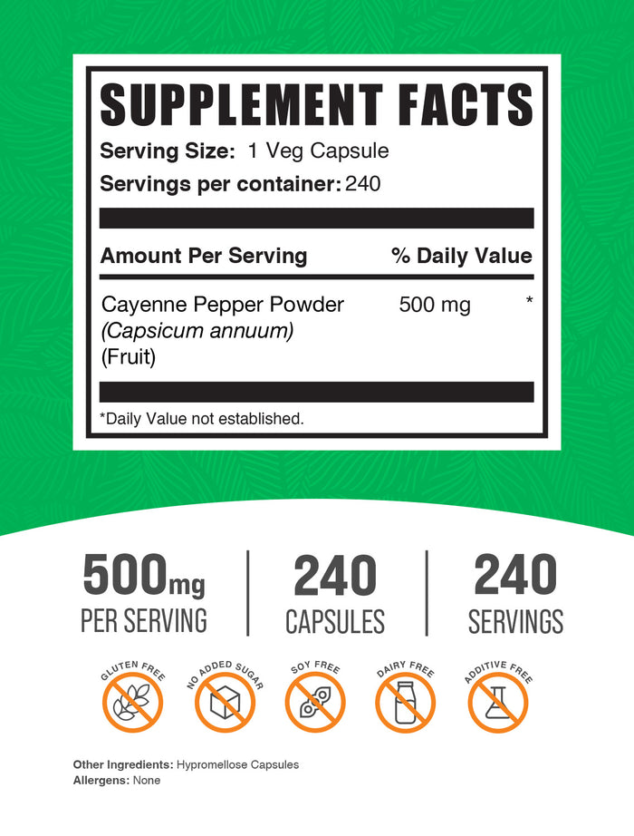 Cayenne pepper powder 40000HU 240 capsules label