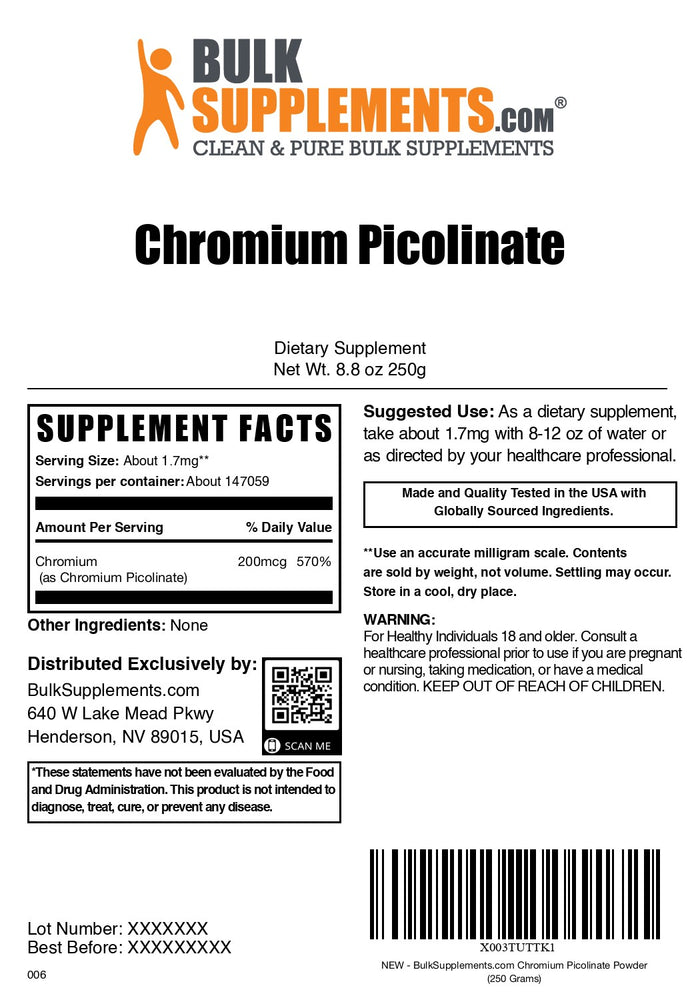 Chromium Picolinate Powder 250g label