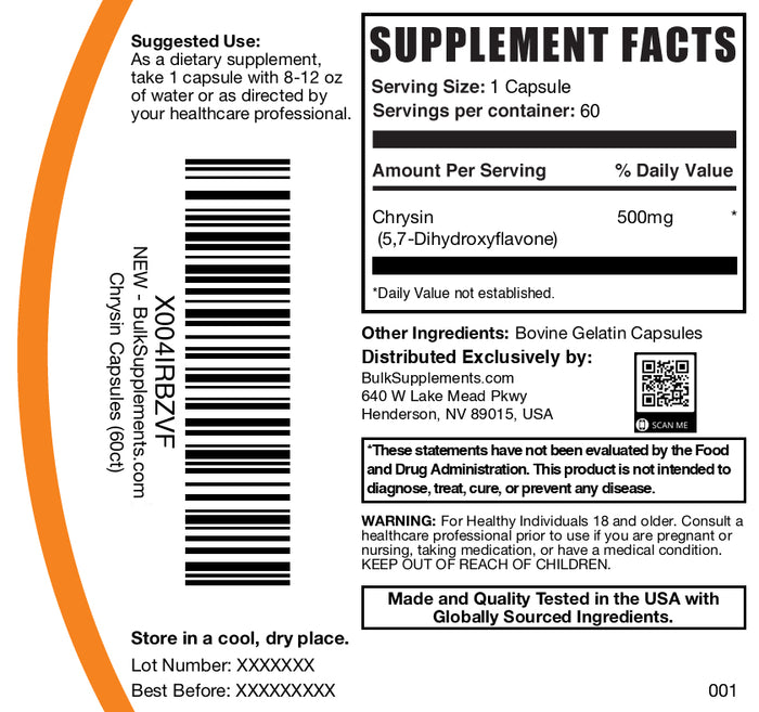 Chrysin 60 capsules label