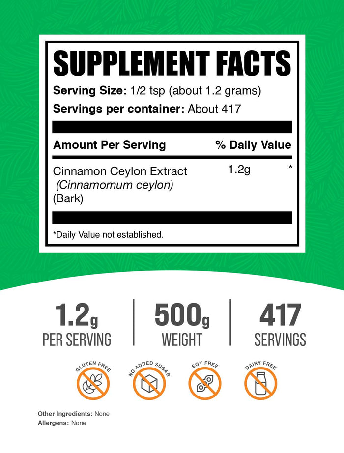 Cinnamon Ceylon Extract Powder 500g Label