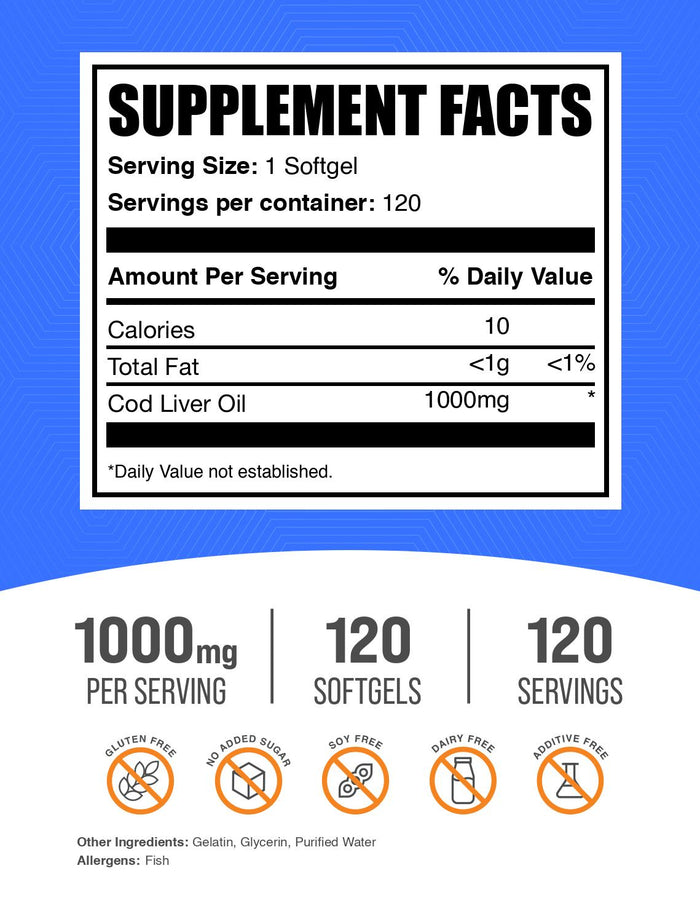 Cod liver oil 120 softgels label